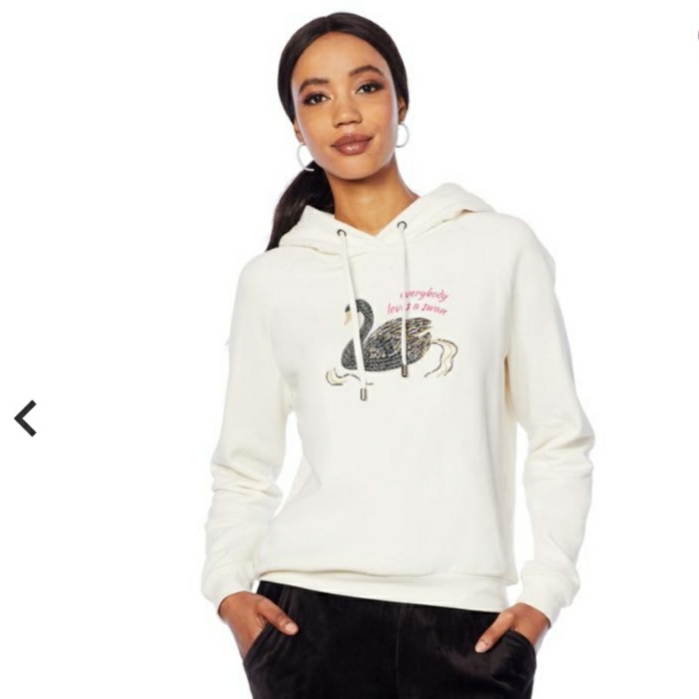 G by Giuliana swan Hooded Sweatshirt w/ beading "everybody loves a swan" size XL